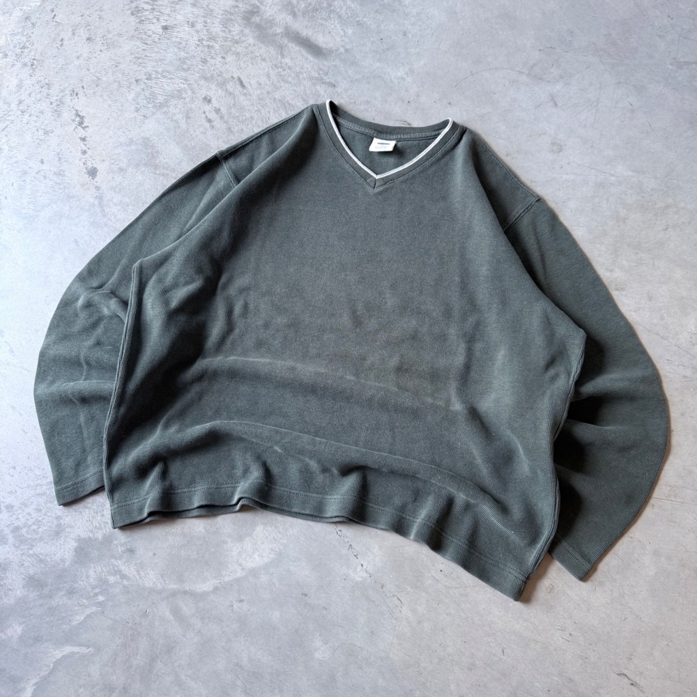 Old Navy Mens V-Neck Cotton Knit Sweater Charcoal Grey Large Long Sleeve 977